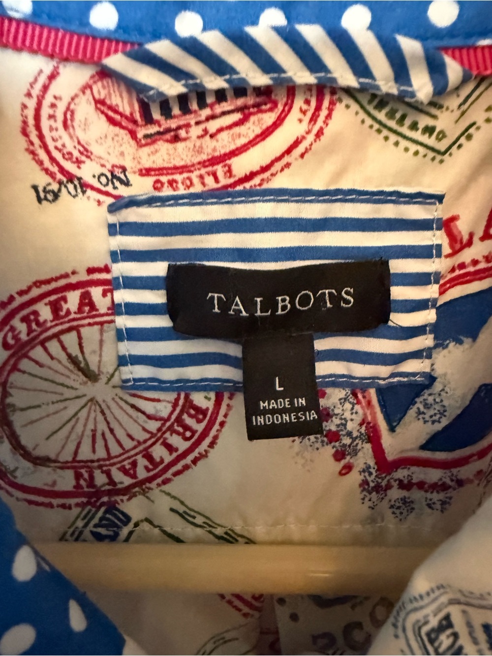 Talbots Modern Classic Shirt in Passport Stamps L - Picture 5 of 13